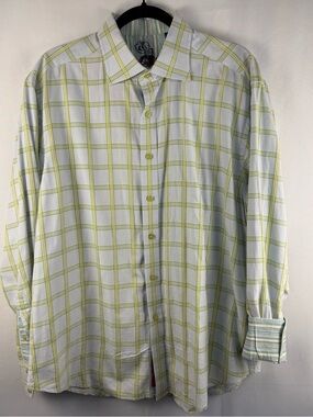 Robert Graham White Green Windowpane Plaid Button Down Shirt XL